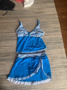 Bright Blue Two-Piece Women’s Swim Pajama Tankini & Skirt